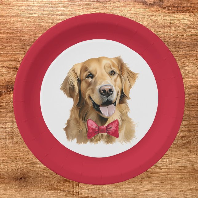 Plato De Papel Cute Mascota Golden Retriever Navidad Plate (Subido por el creador)
