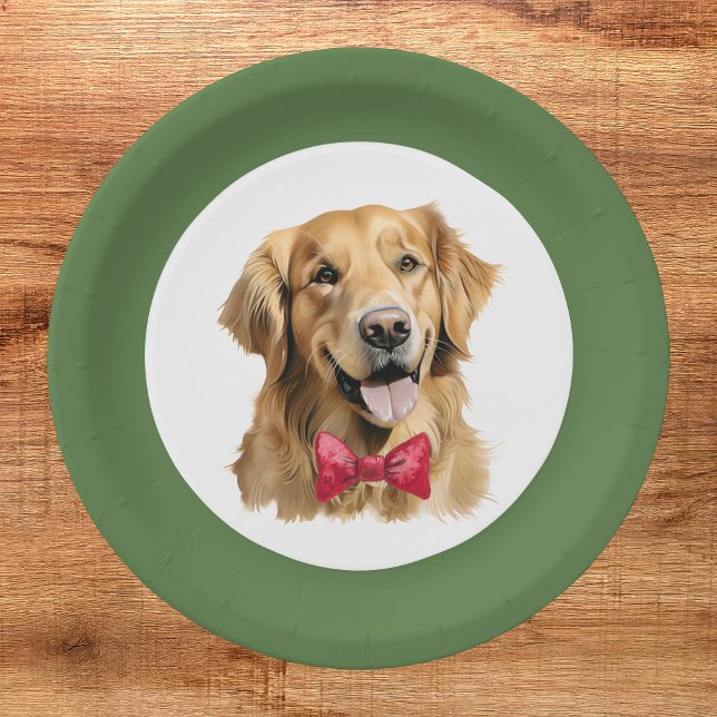 Plato De Papel Cute Mascota Golden Retriever Navidad Plate (Subido por el creador)