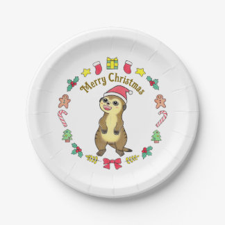 Plato De Papel Cute Meerkat sombrero de Santa Navidad