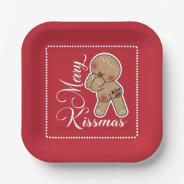Plato De Papel Cute Merry Kissmas Gingerbread hombre