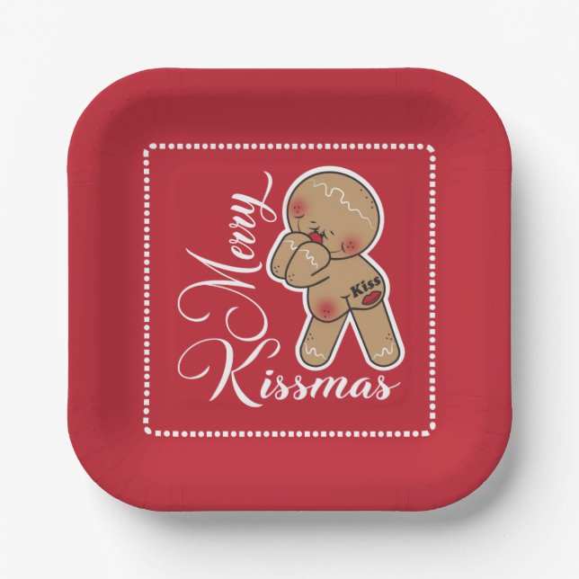 Plato De Papel Cute Merry Kissmas Gingerbread hombre (Anverso)