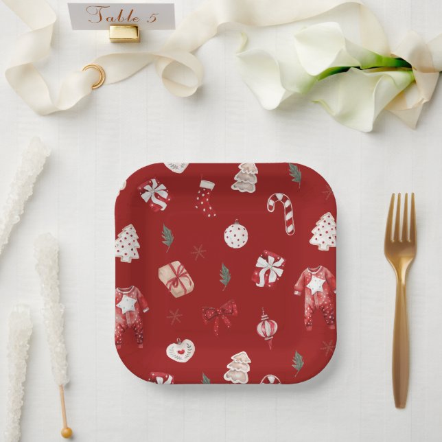 Plato De Papel Cute Merry Little Red Winers Navidades Baby Shower (Boda)