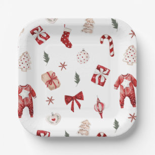 Plato De Papel Cute Merry Little Red Winers Navidades Baby Shower
