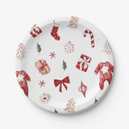 Plato De Papel Cute Merry Little Red Winers Navidades Baby Shower