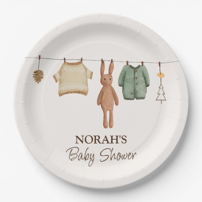 Plato De Papel Cute Minimal Boho Winter Boy Ropa Baby Shower (Anverso)