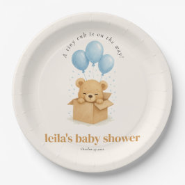 Plato De Papel Cute Minimalis Blue Balloon Bear Baby Shower