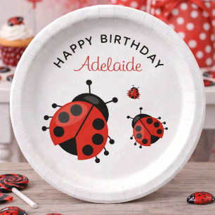 Plato De Papel Cute Modern Red Ladybug Feliz Personalizado de cum