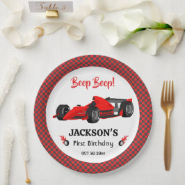 Plato De Papel Cute moderno coche de Carreras roja primer Fiesta 