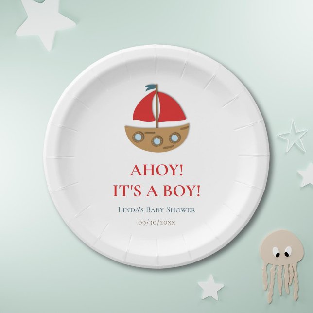 Plato De Papel Cute moderno Nautical Boy Baby Shower (Subido por el creador)
