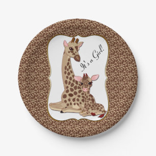 Plato De Papel Cute Mom & Baby Giraffe Animal Tema Baby Shower