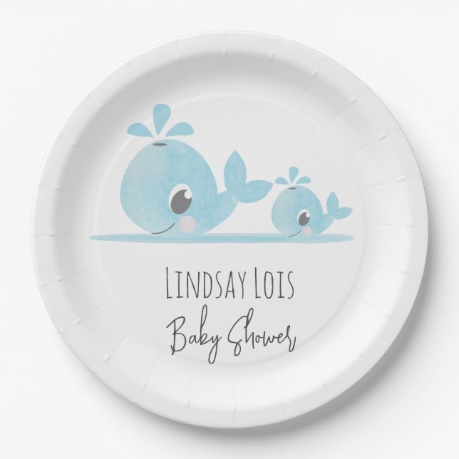 Plato De Papel Cute Mom Whale Baby Whale Baby Shower (Anverso)
