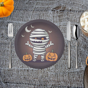 Plato De Papel Cute momia Ilustracion Halloween Placa de papel