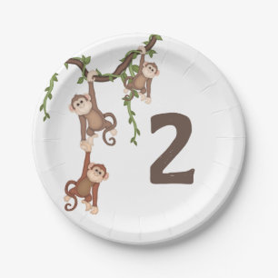 Plato De Papel Cute Monkeys Kid, segunda placa de papel de cumple