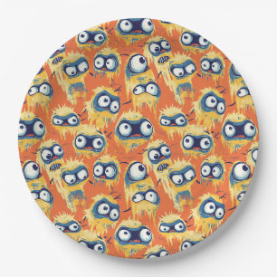 Plato De Papel Cute Monstruo de Halloween Amarillo Naranja