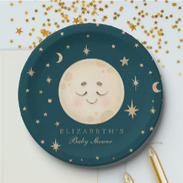 Plato De Papel Cute Moon y Star Navy Baby Shower