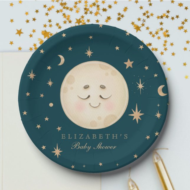 Plato De Papel Cute Moon y Star Navy Baby Shower (Subido por el creador)