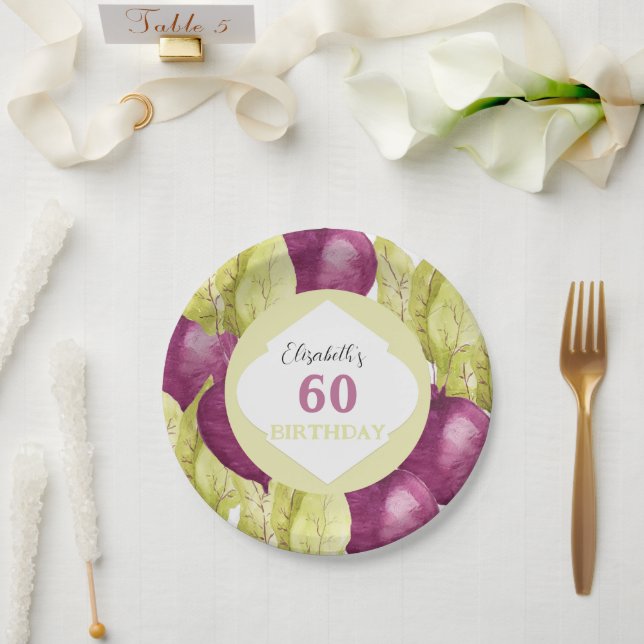 Plato De Papel Cute morado remolacha acuarela arte personalizado (Boda)