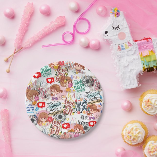 Plato De Papel Cute Motivational – Positive Quote Kawaii  (Fiesta)