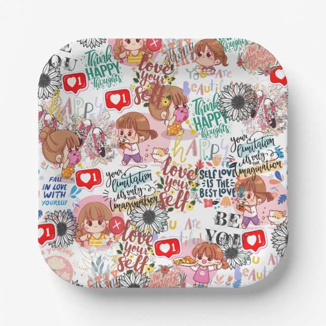 Plato De Papel Cute Motivational – Positive Quote Kawaii  (Anverso)