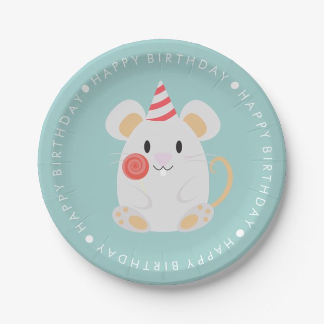 Plato De Papel Cute Mouse Kids Birday Fiesta (Anverso)