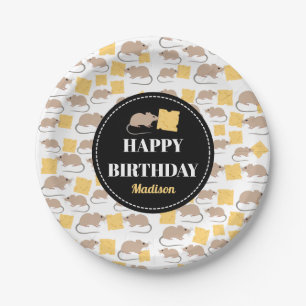Plato De Papel Cute Mouse Rodent comiendo queso cumpleaños