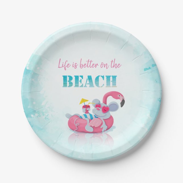 Plato De Papel Cute Mouse  Stylish Beach   (Anverso)