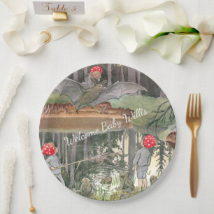 Plato De Papel Cute Mushroom Woodland Frog Baby Shower