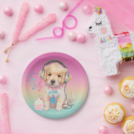 Plato De Papel Cute Music Love Golden Retriever Personalizado