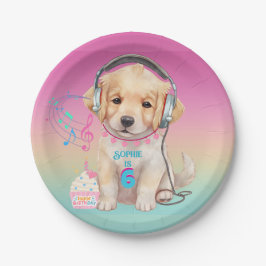 Plato De Papel Cute Music Love Golden Retriever Personalizado