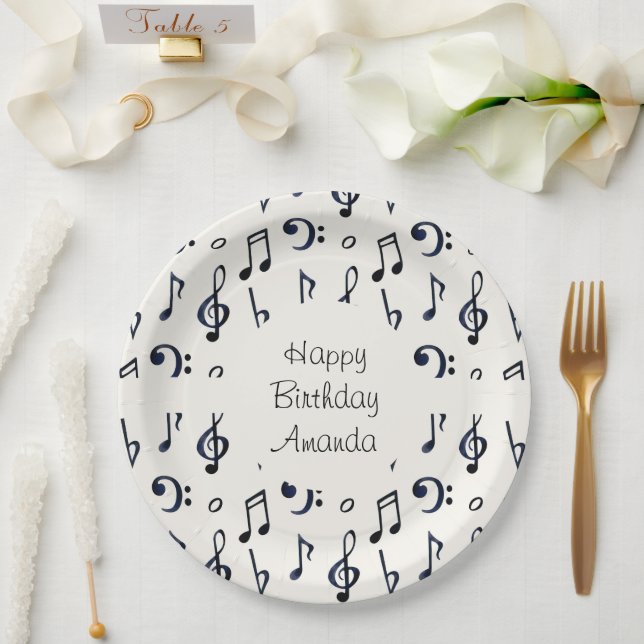 Plato De Papel Cute Musical Notes Pattern Birday (Boda)