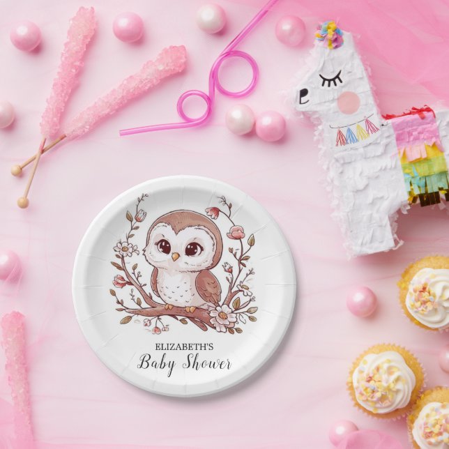 Plato De Papel Cute Mystical Owl Baby Shower (Fiesta)