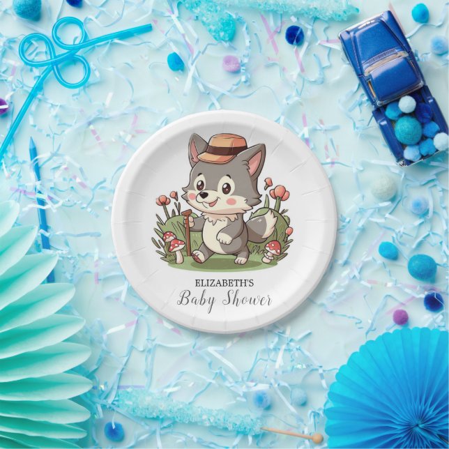 Plato De Papel Cute Mystical Wolf Baby Shower (Fiesta)