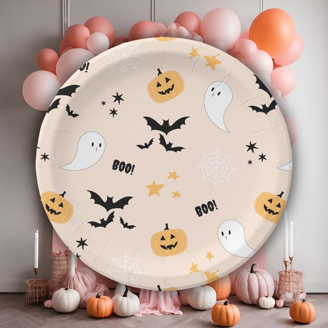 Plato De Papel Cute Naranja Halloween Boo Paper Placas (Subido por el creador)