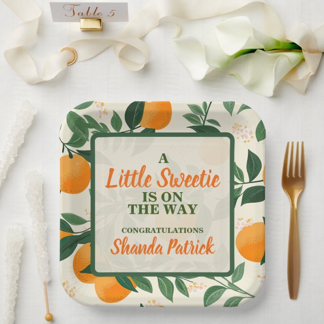 Plato De Papel Cute Naranja Theme Baby Shower (Boda)