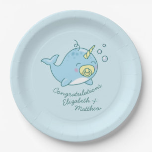 Plato De Papel Cute Narwhal Baby Shower Kawaii