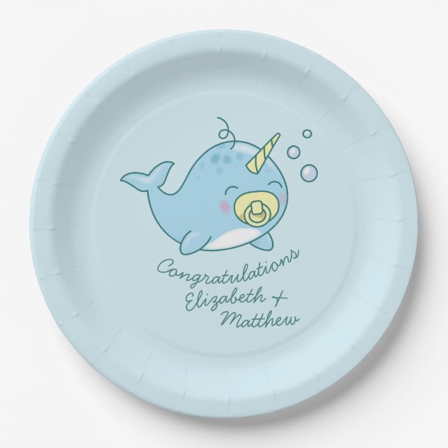 Plato De Papel Cute Narwhal Baby Shower Kawaii (Anverso)