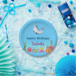 Plato De Papel Cute Narwhal Fish Unicorn Mar de ballena Cumpleaño