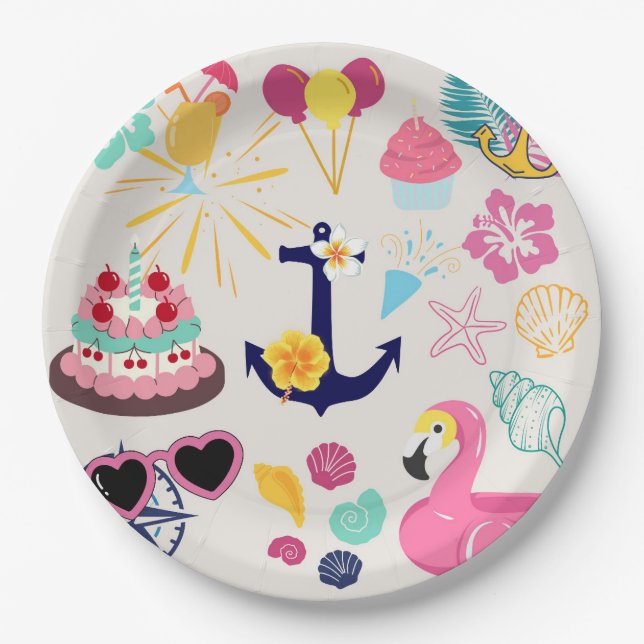Plato De Papel Cute Nautical Birthday (Anverso)