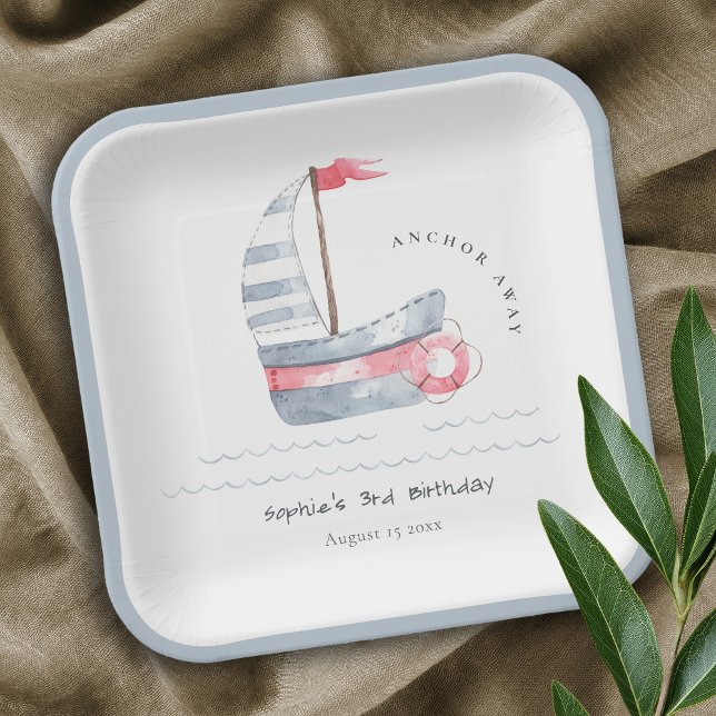Plato De Papel Cute Nautical Soft Red Blue Sailboat Kids Cumpleañ (Subido por el creador)