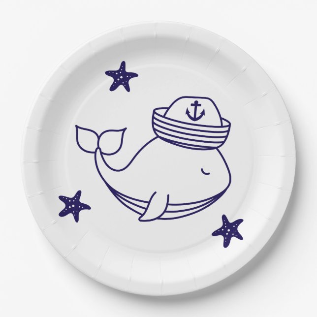 Plato De Papel Cute Nautical Whale (Anverso)