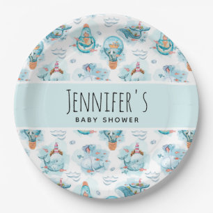 Plato De Papel Cute Nautical Whats Watercolor Baby Shower