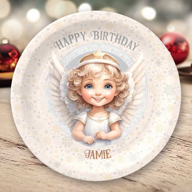Plato De Papel Cute Navidades Angel Nacimiento de cumpleaños Plac (Cute Christmas Angel Birthday Paper Plates)