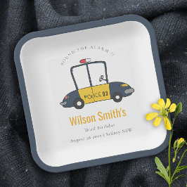 Plato De Papel Cute Navy Yellow Police Car Kids Cualquier Edad Cu