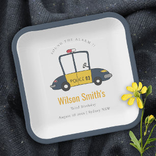 Plato De Papel Cute Navy Yellow Police Car Kids Cualquier Edad Cu