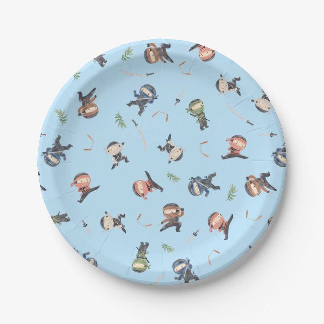 Plato De Papel Cute Ninja Niños Guerreros Fiestas Suministro de P (Anverso)