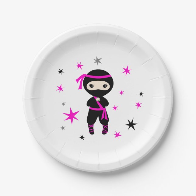 Plato De Papel Cute Ninja Warria Kid Girls fiesta de cumpleaños (Anverso)