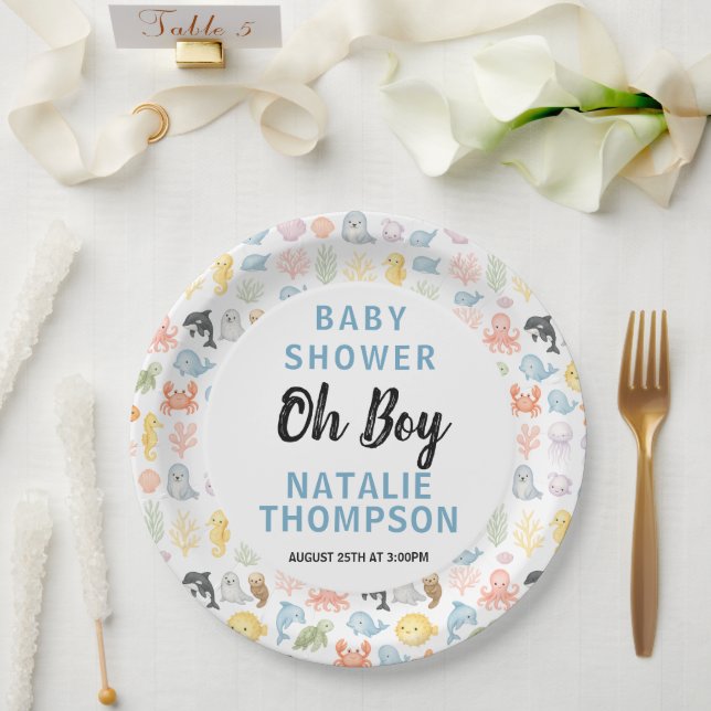Plato De Papel Cute Ocean Under the Sea Animal Baby Shower (Boda)