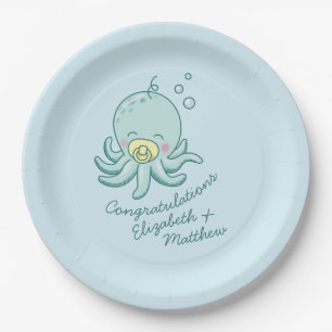 Plato De Papel Cute Octopus Baby Shower Kawaii