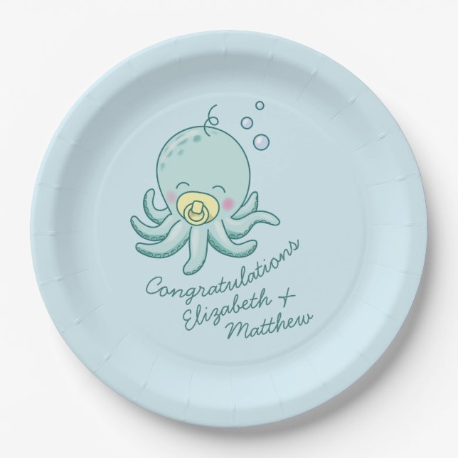 Plato De Papel Cute Octopus Baby Shower Kawaii (Anverso)