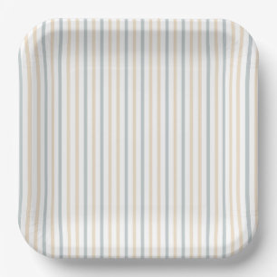 Plato De Papel Cute Oh Boy Puppy Blue Stried Baby Shower